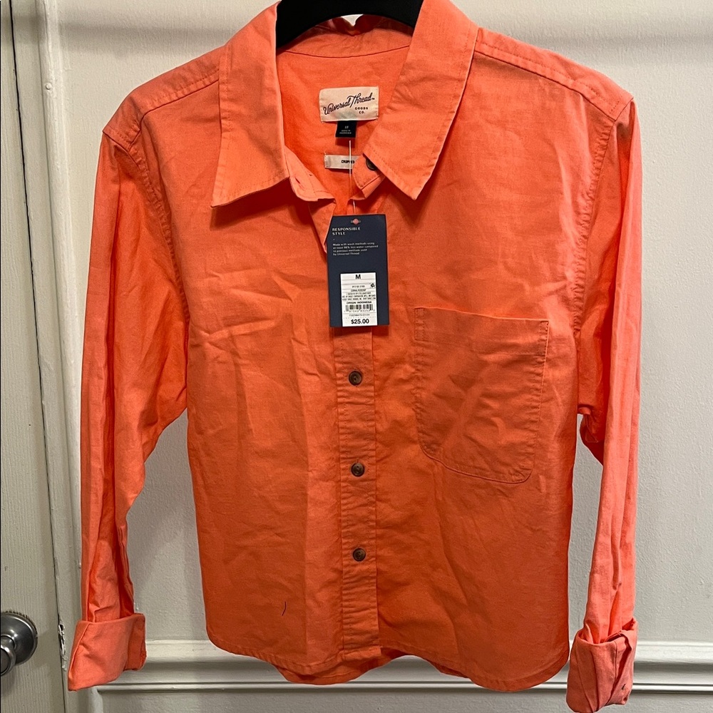Universal Thread Coral Linen Blend Cropped Button-Down Shirt - Size M - NWT